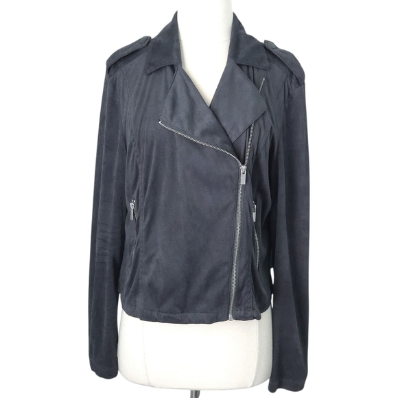 Lauren Conrad Gray Vegan Suede Moto Jacket- Plus Size - Picture 1 of 7